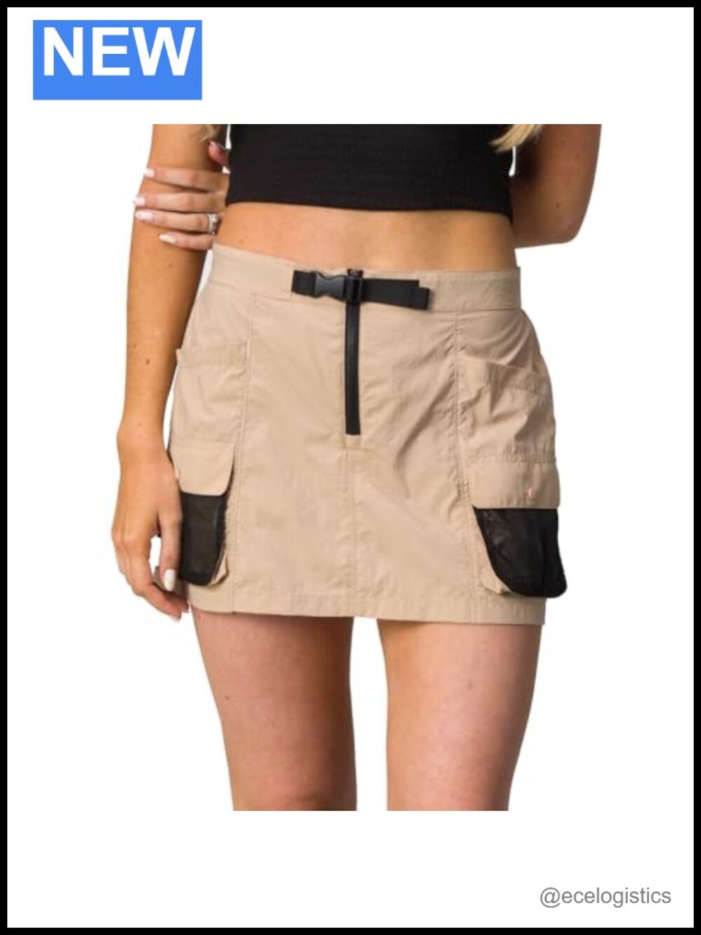 Active Skort with Pockets Woven Belted Mid Rise